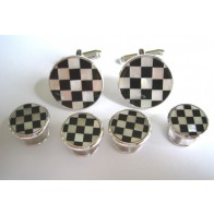 Cufflinks Studs CHECKERS MOTHER OF PEARL ONYX Cuff Links