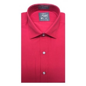 Red Fitted Microfiber Dress Shirt Laydown Collar