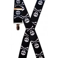 Suspenders BLACK SKULL AND BONES Clip Mens Suspenders