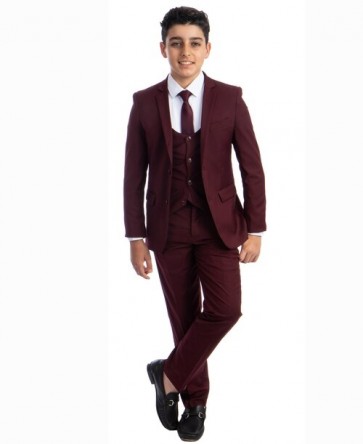 Perry Ellis boys 5 Piece 2 Button Notch Suit Burgundy