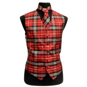 Plaid Tartan Christmas Vest and Tie Black Red And White