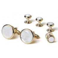 Cufflinks Studs MOTHER of PEARL Cuff Links Gold and Silver Set
