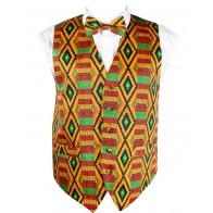 Kente Cloth African Print Vest and Bowtie 2 Piece Set