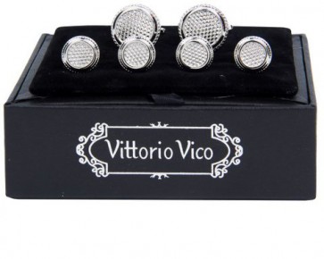 Diamond Pattern Silver Cuff Links and Studs Set by Vittorio Vico
