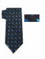 Mens Black and Turquoise Pattern Skinny Necktie with Matching Pocket Square
