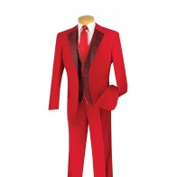 Church Suit 3 piece Set with Patterned Lapel and Trimmed Vest 