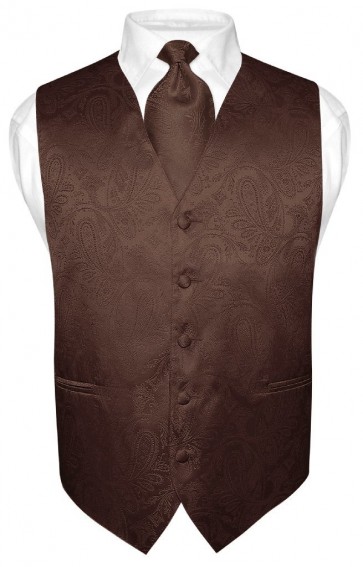 Mens Paisley Tone On Tone Brown Vest with Tie Set