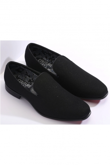 New Mens Black Glitter Slip on Dress Shoes