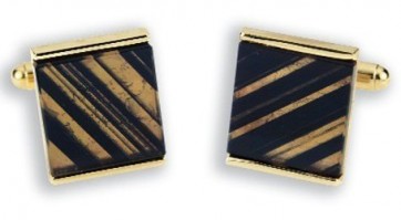 Genuine Striped Black Clear Armenian Obsidian Stone Square Cuff Links