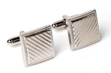 Square Cufflinks with Diagonal Lines Silver Finsh