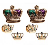 Crown Painted Cufflinks Studs Set Mardi Gras