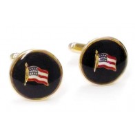 Cufflinks American US Flag Patriotic on Black Background Gold Finish