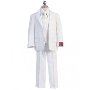 Boys White Husky Big Boys Suit 5 Piece Notch Teen Suit Microfiber