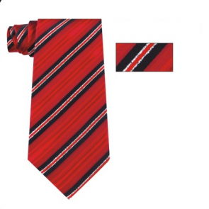 Mens Red, Black and Silver Striped Skinny Necktie