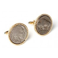 Genuine Indian Buffalo Nickel With Gold Rope Finish Cuff Links