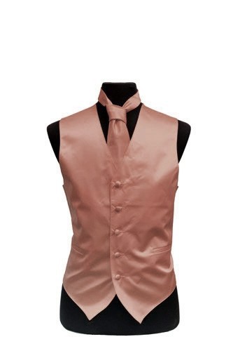Mens Rose Gold Satin Vest and Necktie Set