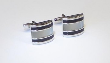 Cufflinks Faux Mother of Pearl Black Silver Cuff Links