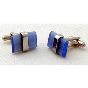 Cufflinks Fiber Optic Blue Bar Strapped Silver Cuff Links