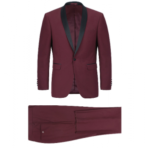 Mens Burgundy Tuxedo Shawl Slim Fit One Button