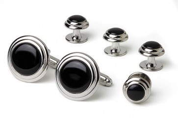 Cufflinks Studs BLACK TWO TIER Cuff Links Studs Set