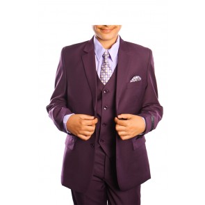5 Piece Boys Plum 2 Button Suit