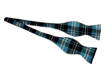 PLAID TURQ SELF TIE BOW TIE