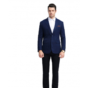 Mens Navy Blue Glen Plaid /Checker Plaid Notch Lapel Two Button Sports coat- Blazer Only