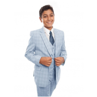 Boys Sky Blue Windowpane Suit 5-Piece Set High Quality - Kids - Toddler - Children - Wedding
