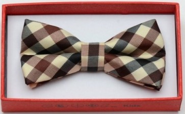 Kids Beige with Red and Brown Plaid Bow Tie - Christmas Tie