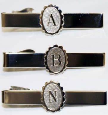 Initial Tie Bar Silver Engraved Letters Personalized Tie Tack