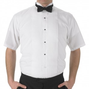 Short Sleeve Tuxedo Shirt Mens White Wing-Tip Short Sleeve