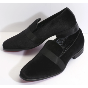 Mens New Black Couture 1901 Velvet Slip on Dress shoe with Satin Strap