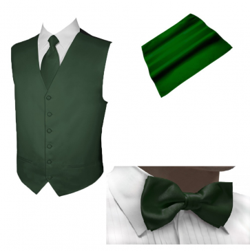 Mens Hunter Green 4-Piece Set Includes bowtie - Tie and Pocket Square