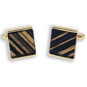 Genuine Striped Black Clear Armenian Obsidian Stone Square Cuff Links
