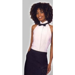 Women's Tuxedo Shirt Halter Top White Wing tip Collar Backless