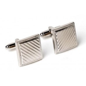 Square Cufflinks with Diagonal Lines Silver Finsh