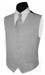 Mens Solid Satin Silver Vest & Self Tie Necktie Set