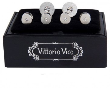 Brushed Metal Faux Diamond Cufflinks and Studs Set by Vittorio Vico