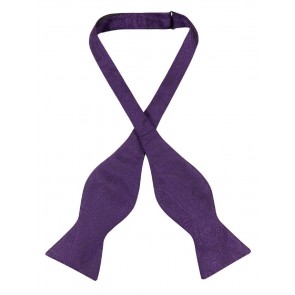 Mens Paisley Satin Self tie Bowtie Grape Plum