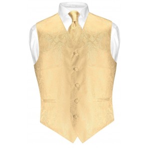 Mens Paisley Tone On Tone Gold Vest with Tie Set