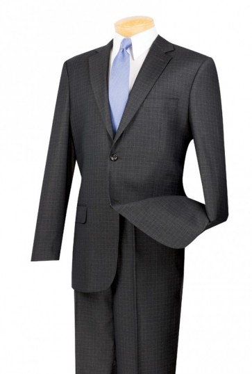 Mens Charcoal Windowpane Two Button Suit