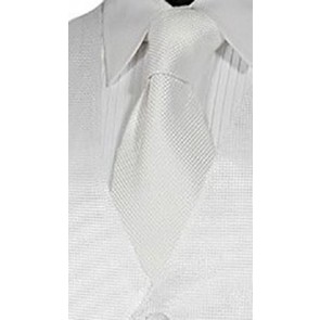 Silk Necktie Waffle Pique White With Matching Pocket Square