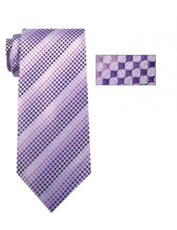 Mens Lavender and Purple Striped Pattern Skinny Necktie with Matching Pocket Square