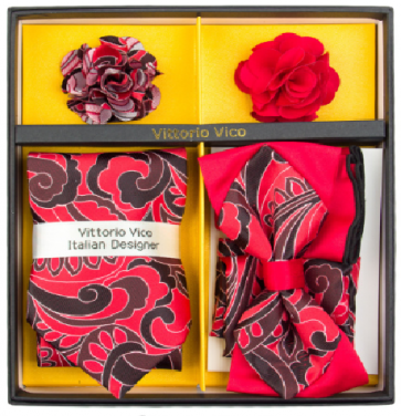 Mens Red Dual Two Tone Bowtie & Tie Set- Gift-Holiday
