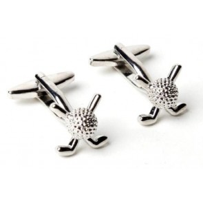 Golf Ball and Clubs Silver Cufflinks