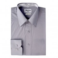 Light Grey Slim Fit Dress Shirt Convertible French Cuff