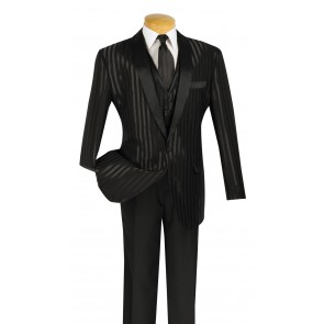 One ButtonTuxedo Three Pcs Tone on Tone Striped