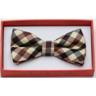 Kids Beige with Red and Brown Plaid Bow Tie - Christmas Tie