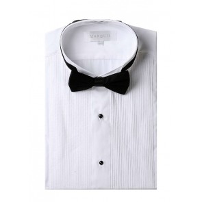 Tuxedo Shirt Men's White Slim Fit Wingtip Collar with Black Bow Tie Studs Convertible French Cuff