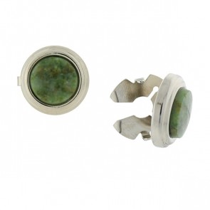 Green Shirt Cuff Button Covers Set in Silver